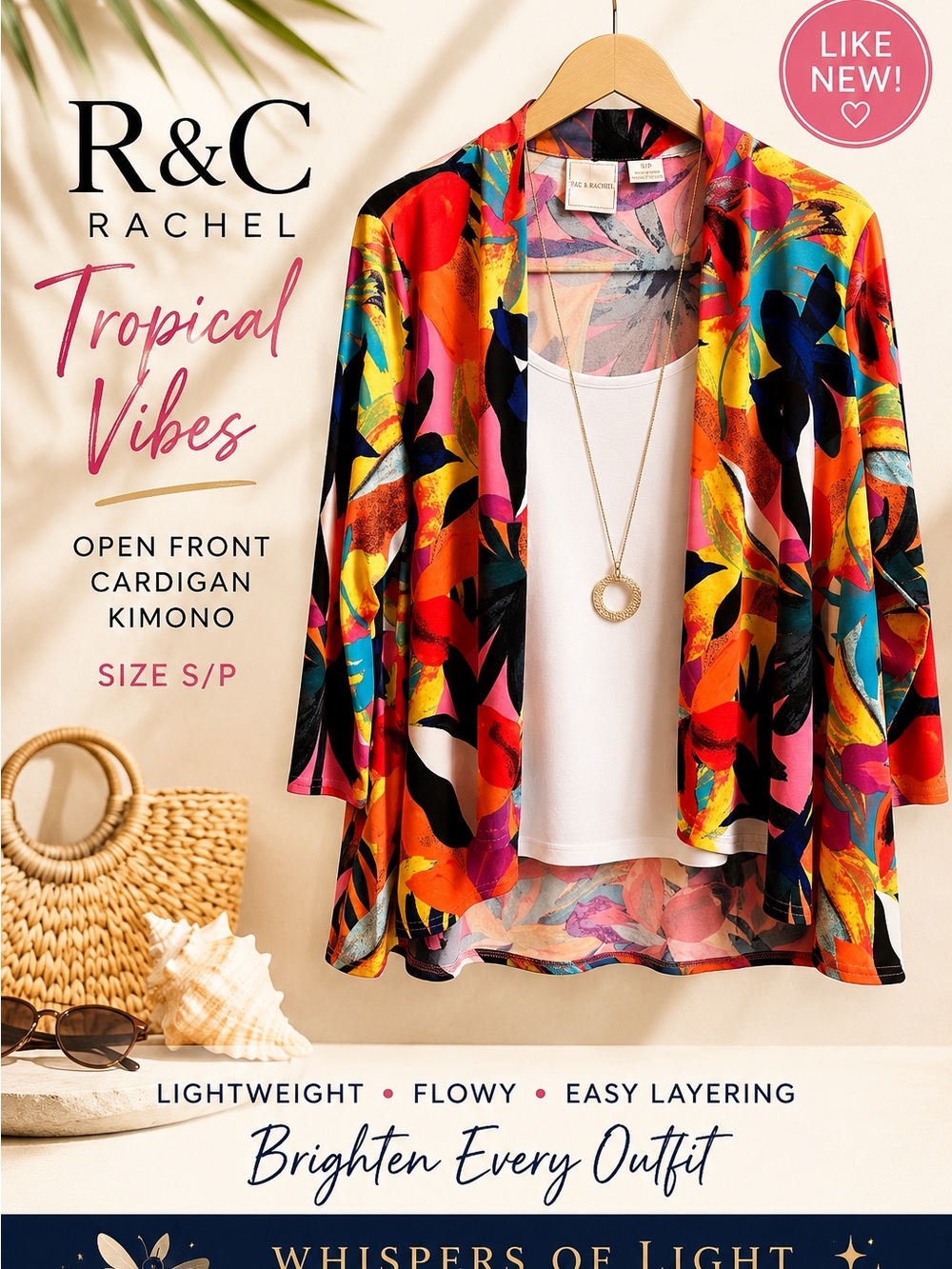 R&C Rachel Tropical Floral Open Front Cardigan Kimono S/P